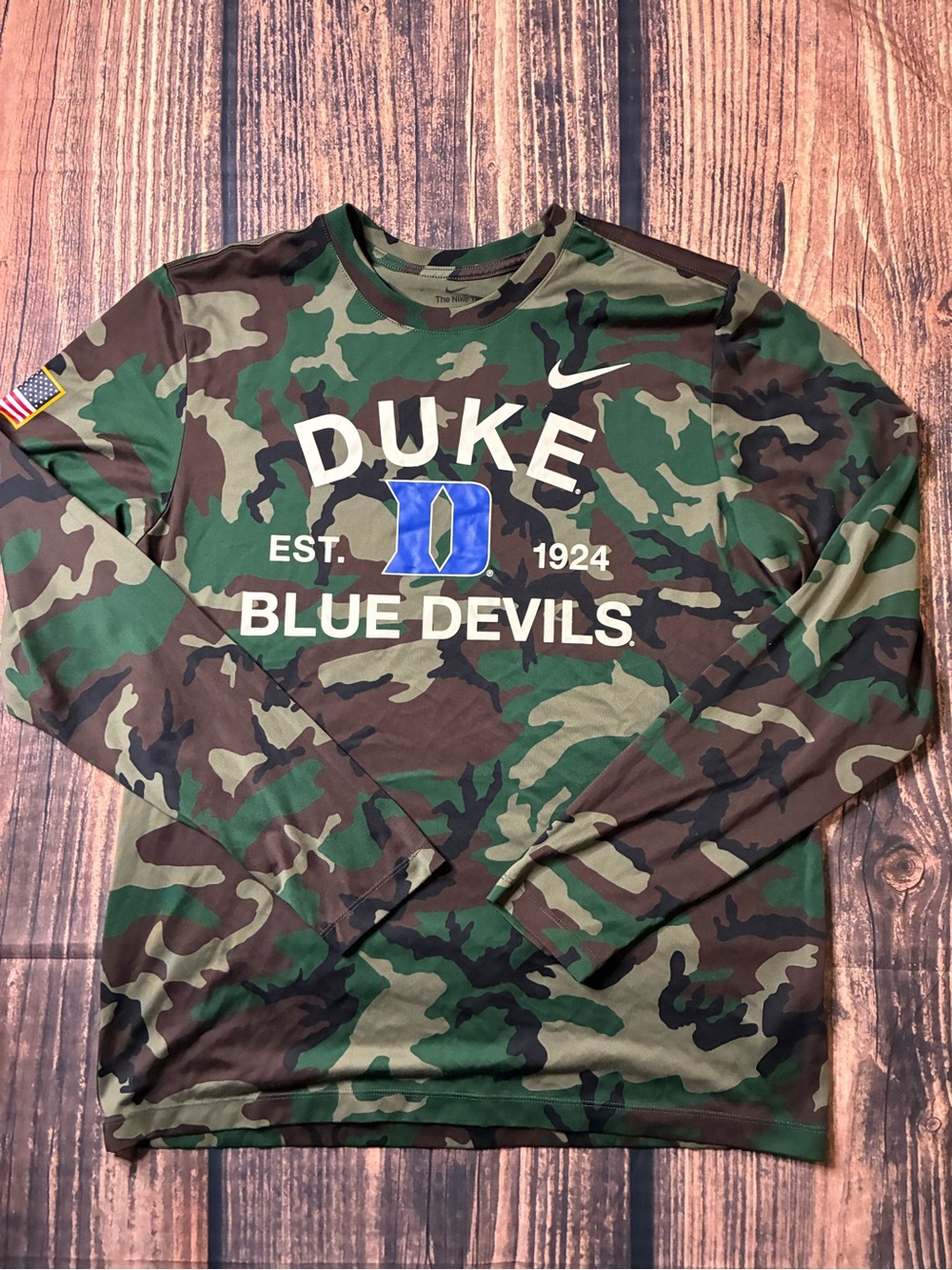 Nike Duke Blue Devils Green Camo Long Sleeve Shirt